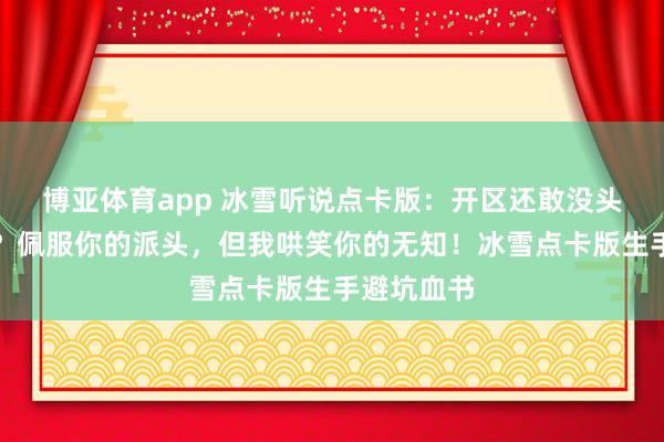 博亚体育app 冰雪听说点卡版：开区还敢没头苍蝇乱撞？佩服你的派头，但我哄笑你的无知！冰雪点卡版生手避坑血书