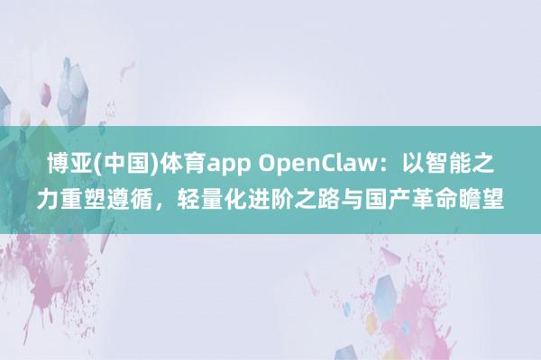 博亚(中国)体育app OpenClaw：以智能之力重塑遵循，轻量化进阶之路与国产革命瞻望