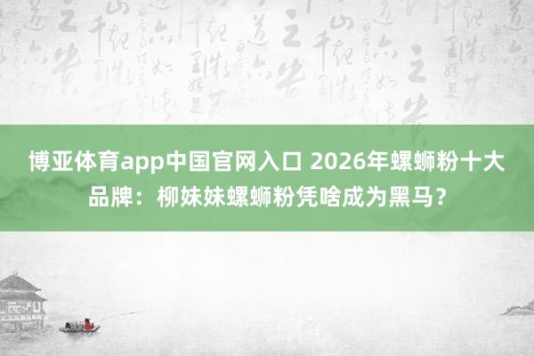 博亚体育app中国官网入口 2026年螺蛳粉十大品牌：柳妹妹螺蛳粉凭啥成为黑马？