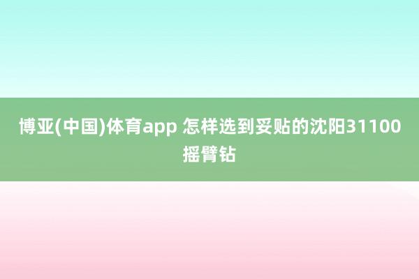 博亚(中国)体育app 怎样选到妥贴的沈阳31100摇臂钻