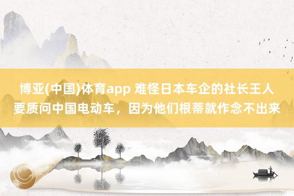 博亚(中国)体育app 难怪日本车企的社长王人要质问中国电动车，因为他们根蒂就作念不出来