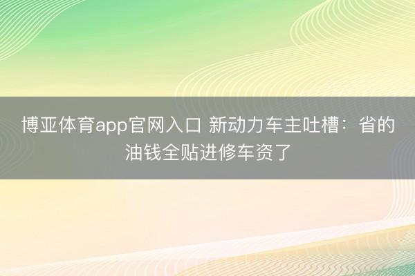 博亚体育app官网入口 新动力车主吐槽：省的油钱全贴进修车资了