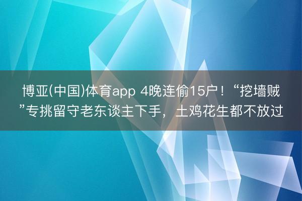 博亚(中国)体育app 4晚连偷15户！“挖墙贼”专挑留守老东谈主下手，土鸡花生都不放过
